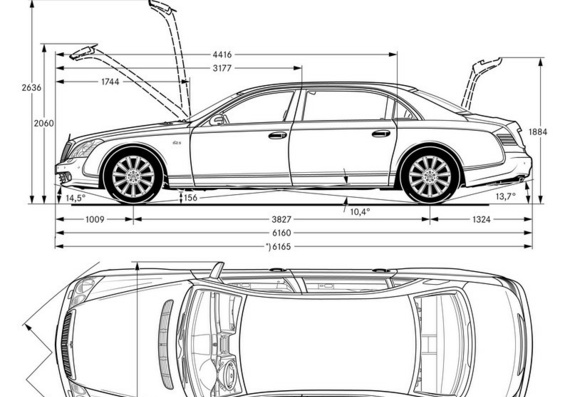 Maybach 62 S (2007) (Maybach 62 C (2007)) - drawings (figures) of the car